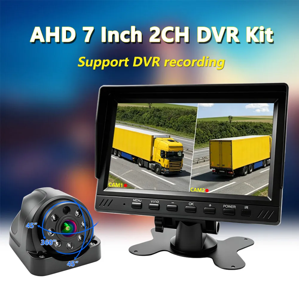 7 Inch 1080P AHD 2CH Split Screen DVR Monitor IP67 Waterproof Night Vision Backup Camera Kit, Rear View Reverse Camera for Truck