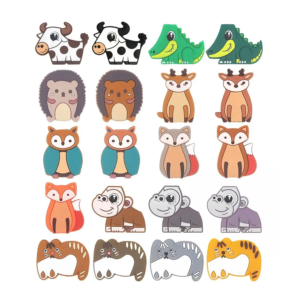 Chenkai 10PCS Fox Deer Cat Hedgehog Silicone Focal Beads For Beadable Pen Silicone Charms for Pen Making Silicone Character Bead