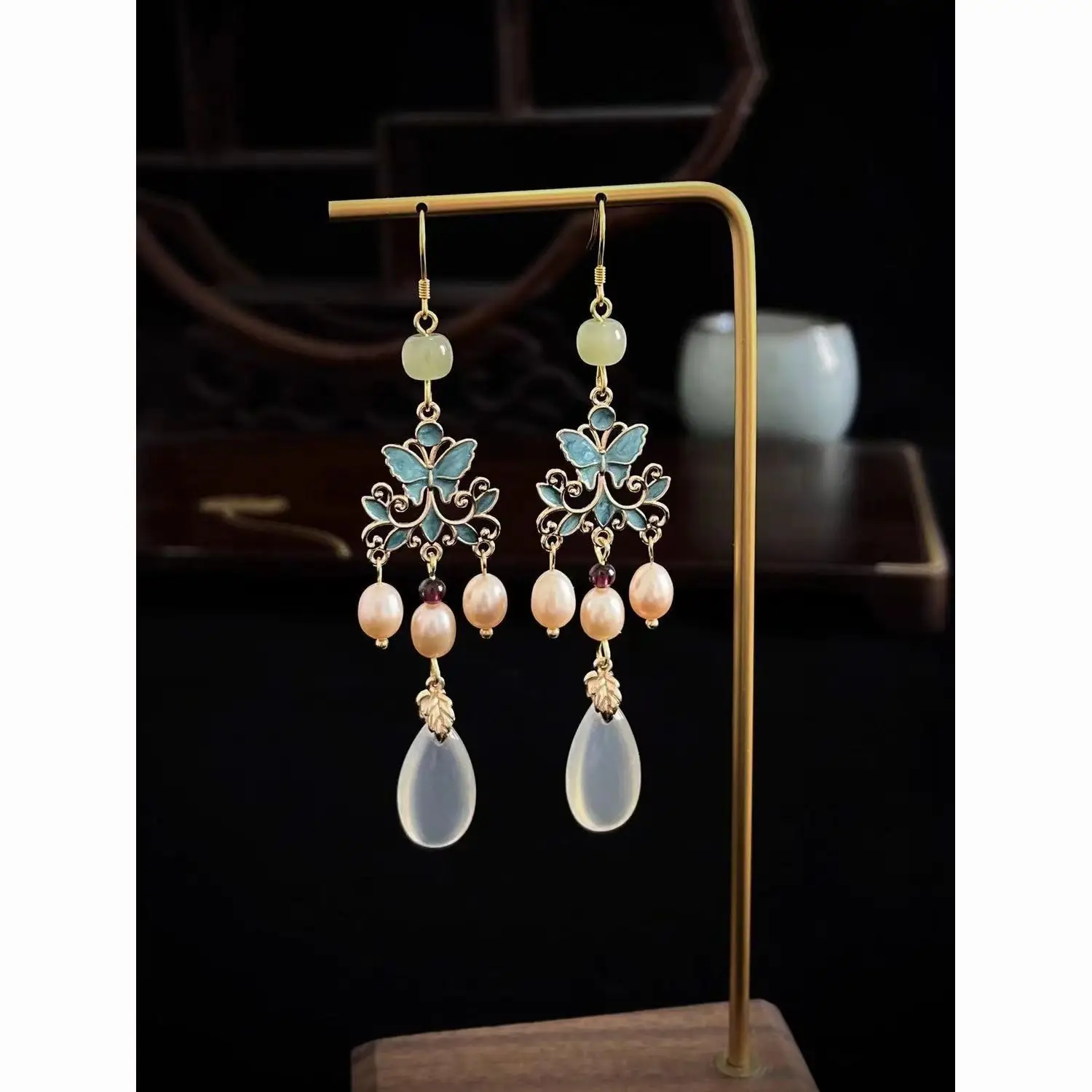 

Qianqiu Butterfly Dream Earrings Natural Jade Earrings National Style Pure New Chinese Style Earrings for Women