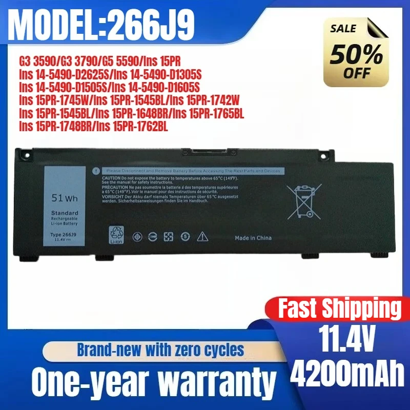 Applicable To Dell Inspiron 266J9 5590 3790 3779 3500 3590 5500 P89F Laptop Battery Replacement Battery Original