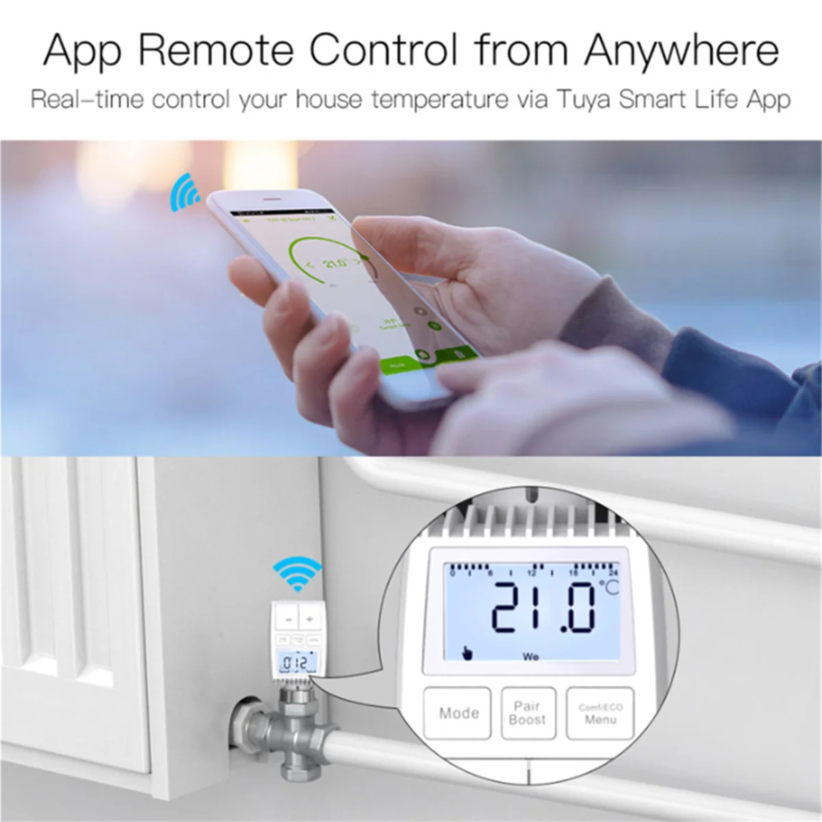 Tuya ZigBee Radiator Actuator Valve Smart Thermostat Temperature Controller Internal Sensor TRV Voice Control