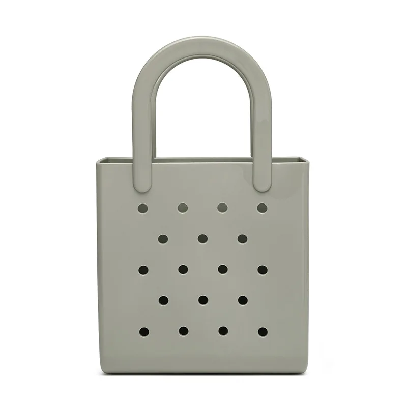 

Portable Solid Color Summer Beach Bag Waterproof Vacation Rubber Hole Handbags Travel DIY Storage Jelly Tote Bag Pouch