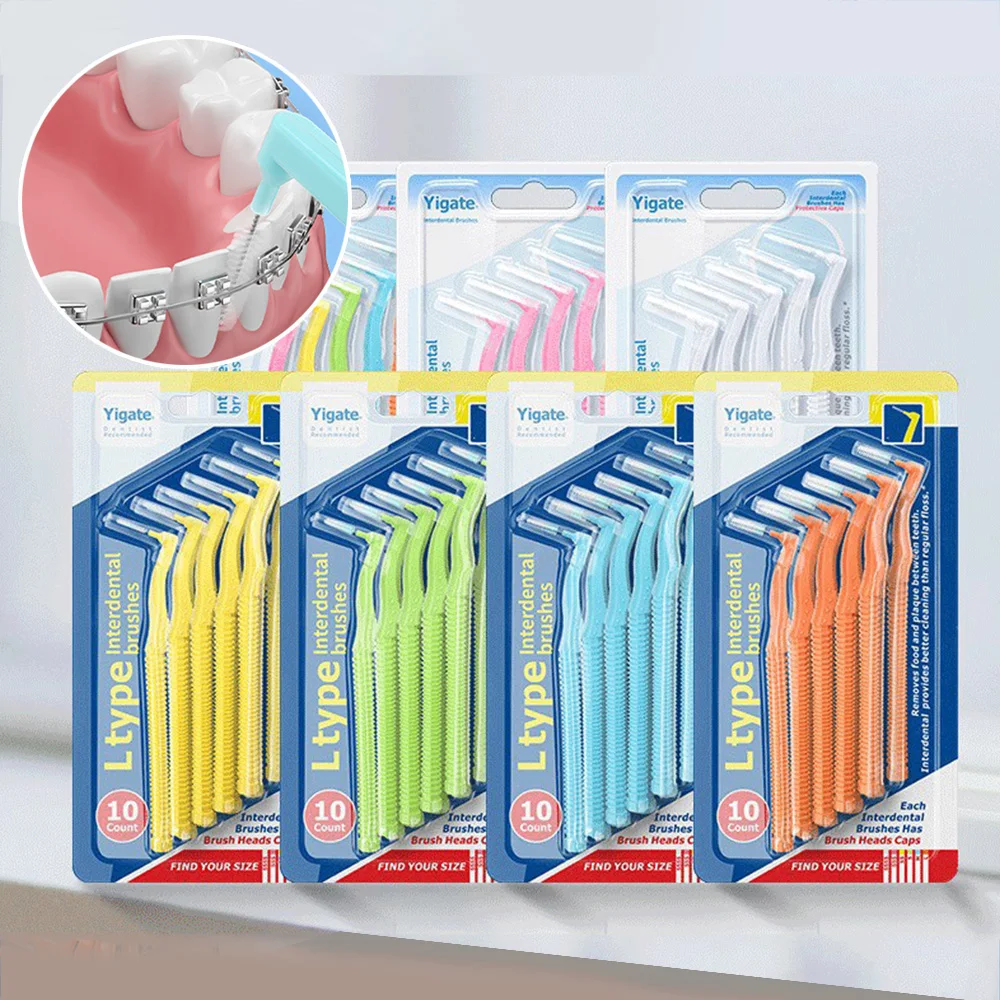 L-shaped Interdental Brushes For Tooth 0.4-1.5mm Orthodontic Interdental Brush Disposable Teeth Care Cleaning Tools 5/10PCS