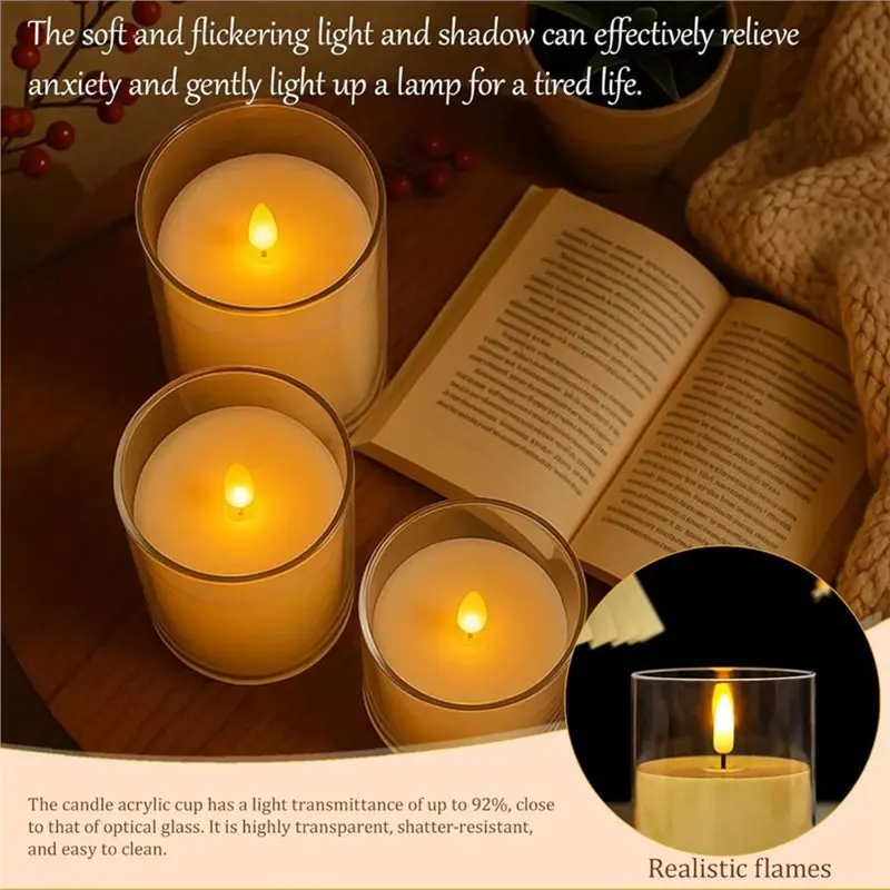 ABXF-Rechargeable Flameless Candles(3-Pack), Flickering LED Candles With Remote Control& Timer For Living Room, Fireplace, TV St