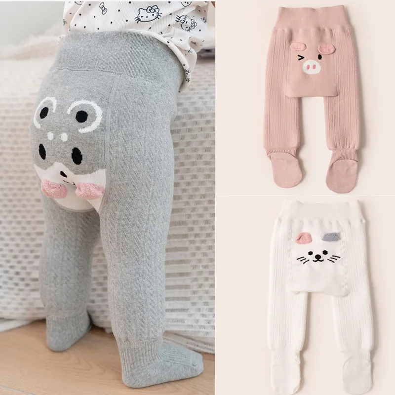 Autumn Winter Fleece Lined Thermal Baby Pantyhose Kitted Fleece Elastic Unisex Children Warm Leggings Cartoon Butt Design Tights