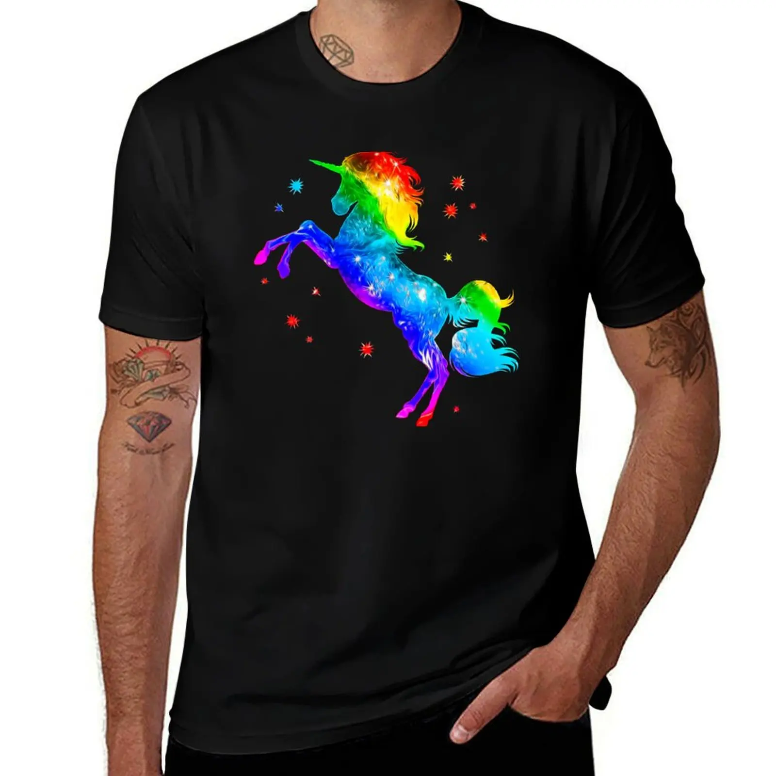 

Rainbow Unicorn, stars, galaxy style, space T-Shirt man t shirt cotton man t shirt luxury T-shirt
