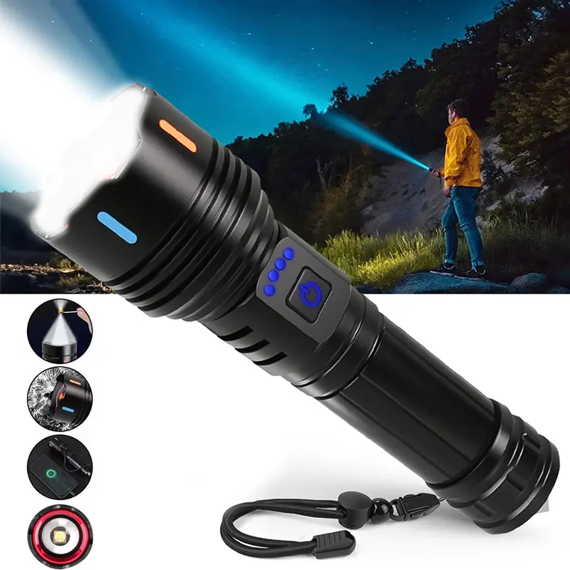 

Multifunctiona Outdoor Telescopic Zoom Flashlight With 5 Lighting Modes Power Bank Window Breaker Rechargeable Survival Camping