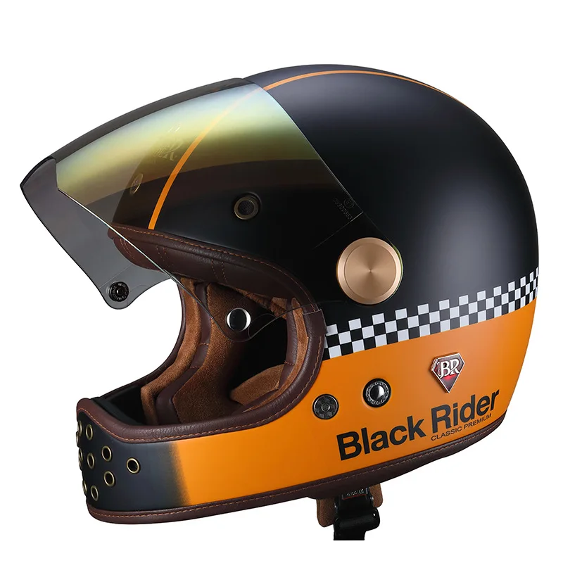 BEON BR55 CARBON FIBER RETRO HELMET MOTORCYCLES WINTER FULL FACE VINTAGE CLASSIC HELMETS WITH REMOVABLE LINING AND VISOR LENS