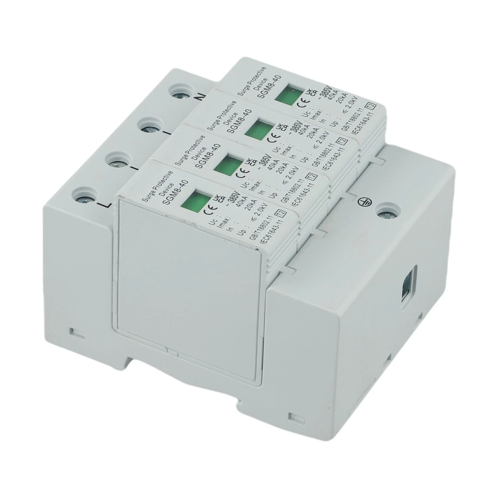 4P 20KA-40KA For Surge Protective Device 420VAC Arrester Gray PC Flame Retardant For DIN Rail Distribution Box