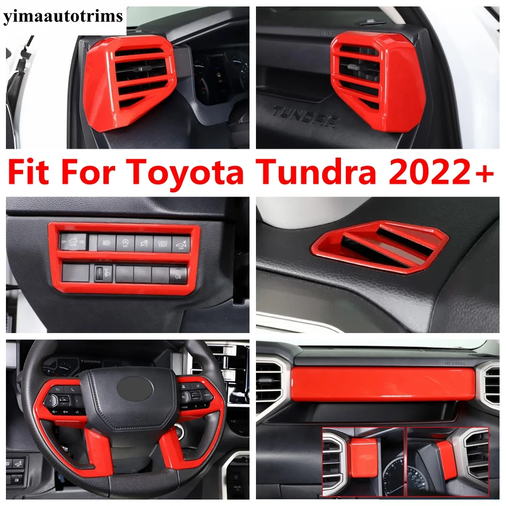 

Head Light / Central Control Panel Strip / Dashboard Air Vent Cover Trim For Toyota Tundra 2022 2023 Red Interior Accessories