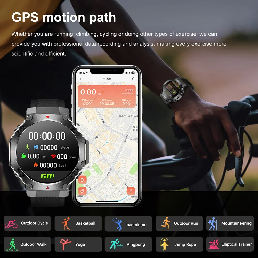 جديد العسكرية Smartwatch الرجال IP68 الرياضة في الهواء الطلق ساعة جهاز تعقب للياقة البدنية مراقبة الصحة BT دعوة مصباح ليد البوصلة ساعة ل Xiaomi