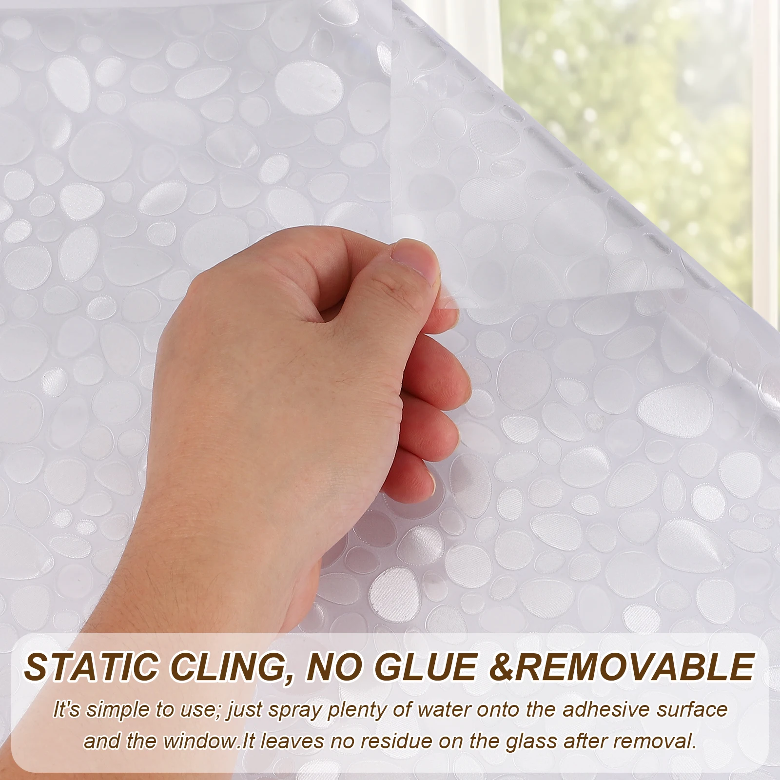 100x60/200x60cm Window Privacy Film Static Cling Removable 3D Pebble Film Decorative Window Sticker Non Adhesive for Blocking