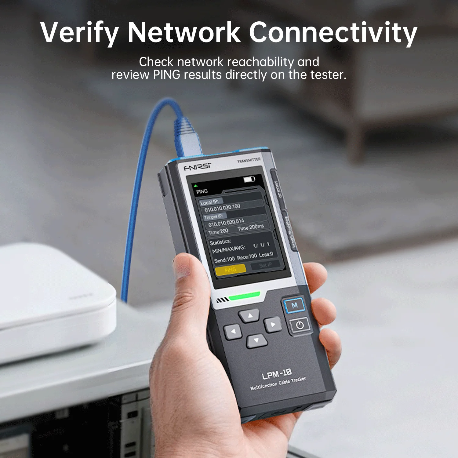 FNIRSI LPM-10C Network Cable Tester Cable Tracer PING IP Scanner Gigabit PoE RJ45 RJ11 Length Test for Network Repair Tools - view 4