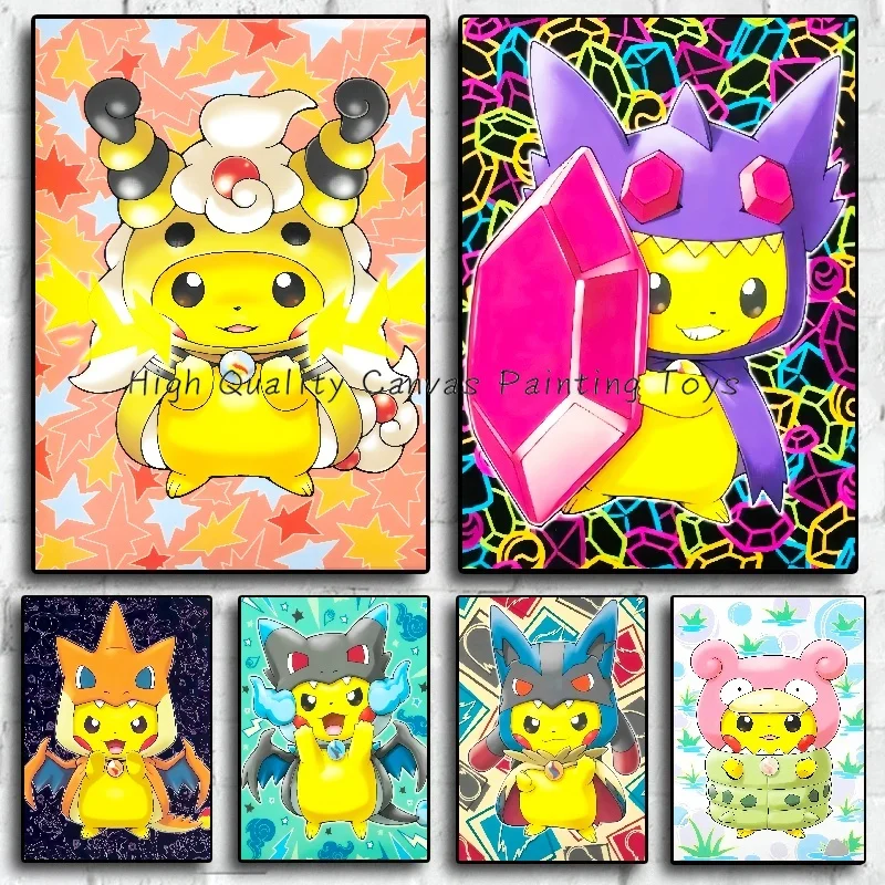 New Anime Peripheral Pokemon Pikachu Cosplay Poster Decor Wall Art Canvas Painting Modern Room Decorate Picture