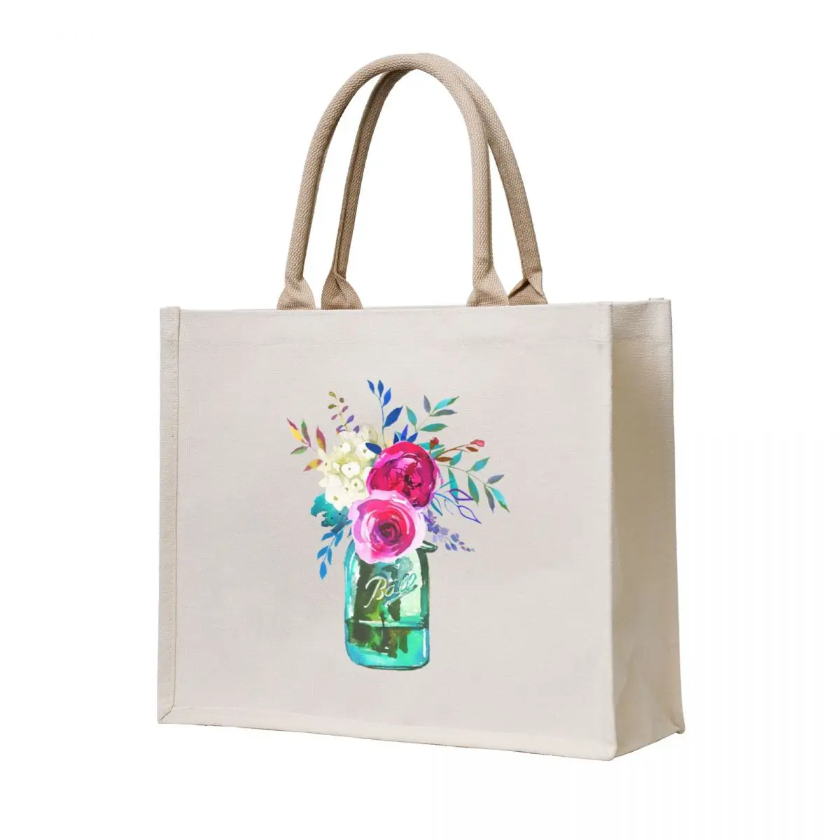 

Watercolor mason jar flowers Tote Bag custom tote bag shoping bag Woman shopper Fabric