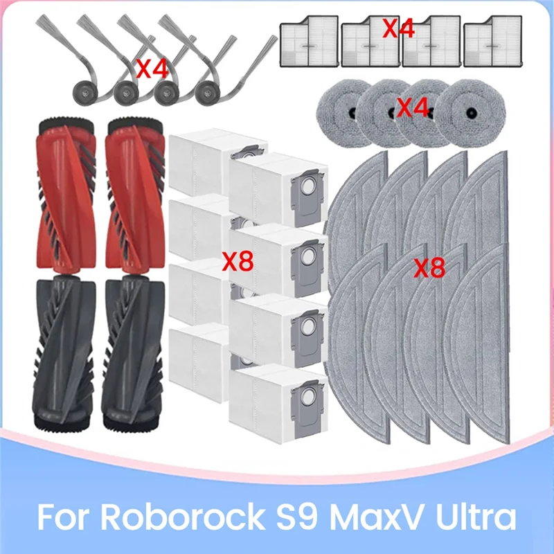 B99A-For Roborock S9 Maxv Ultra Replacement Accessories Brush Hepa Filter Dust Bag Mop Cloth Efficient Household Cleaning Access