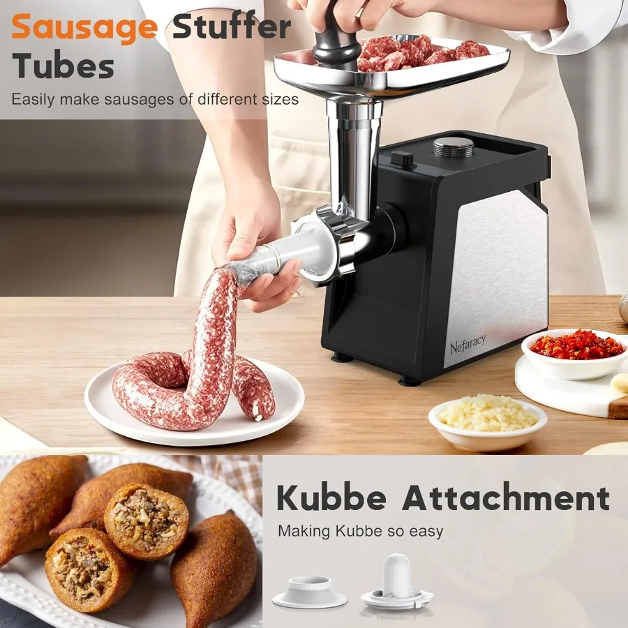 مفرمة لحم كهربائية بمقبض 2600 وات ماكس باور للمطبخ المنزلي تستخدم ماكينة مفرمة لحم من الفولاذ المقاوم للصدأ شديدة التحمل مع 2 Bl