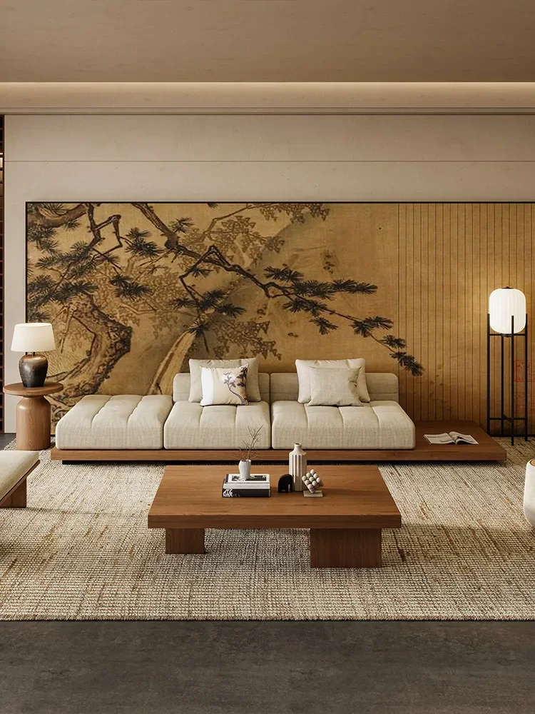 HYS modern simple light luxury sofa new Chinese solid wood new living room coffee table combination set furniture