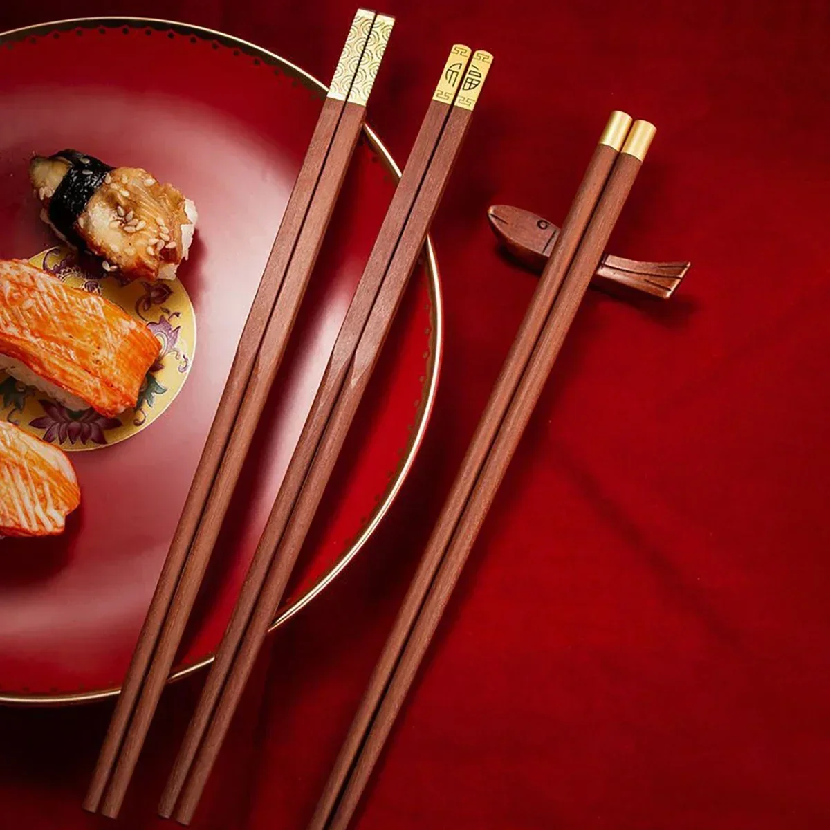 Red Wood Chinese Chopsticks High Appearance Level High-end Household Tableware Non Slip Sushi Food Grade Kitchen Chopstick Set