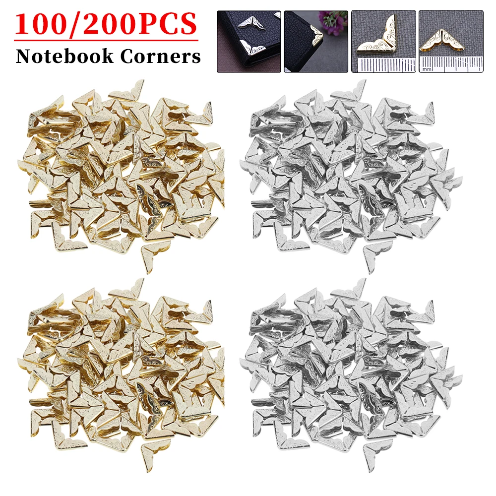 100/200pcs Metal Book Corner Protectors Tone Scrapbooking Albums Menus Folders Corner Protectors Card File Menu Corners Book