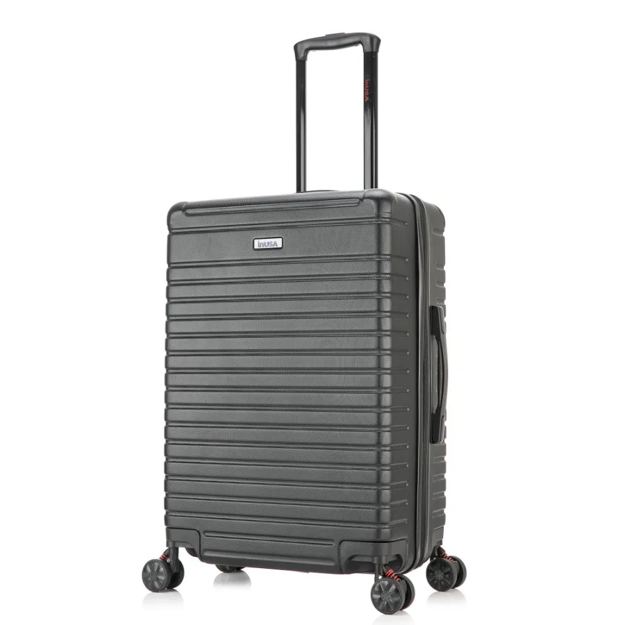 

Deep 24" Hardside Lightweight Luggage with Spinner Wheels Handle Studs Trolley Black