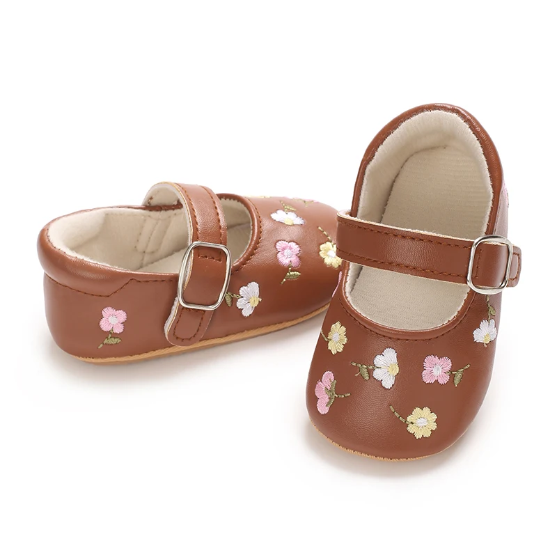 Sepatu bayi baru sepatu bayi perempuan bordir sepatu datar Mary Jane sepatu putri sol karet antiselip 0-18M baru lahir