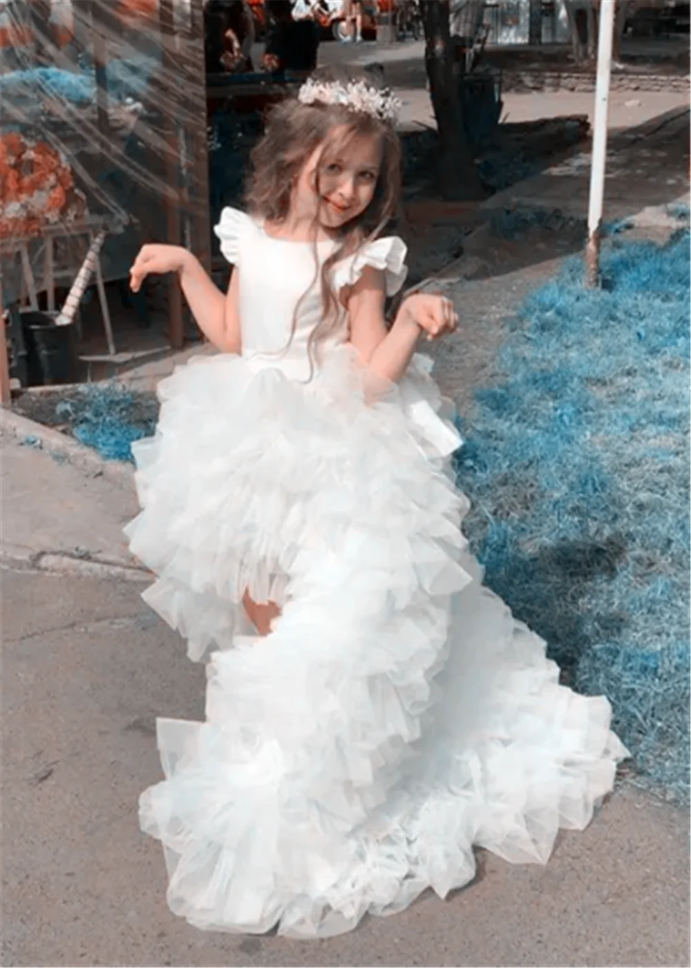 Vestidos de niña de flores rojas, volantes de tul, bonito lazo para niño pequeño, fiesta de boda, regalo de cumpleaños para niño, vestidos de primera comunión para bebé