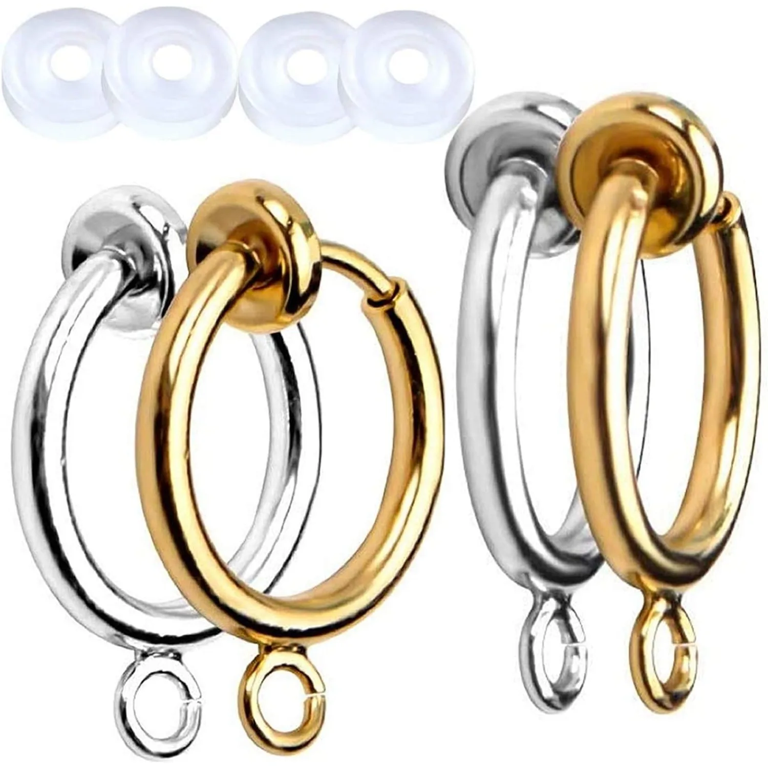 

12 Pieces Clip-on Earring Converters Round Hoop Earring Findings with Easy Open Loop for Non Pierced Ears