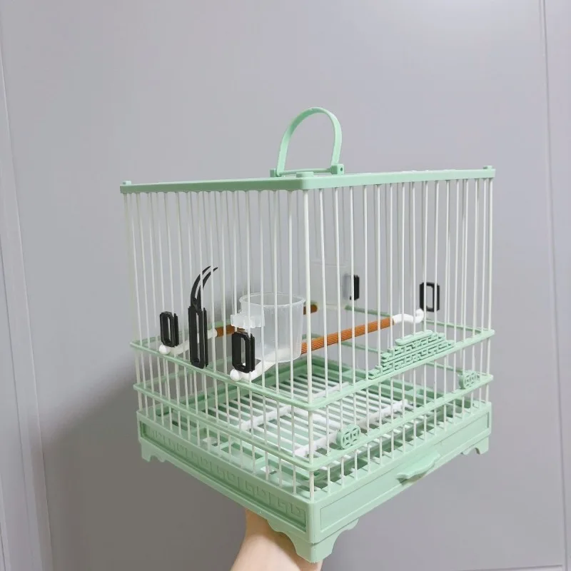 

Color drawer type plastic steel plate embroidered eye bird cage square cage bath cage with two vertical poles