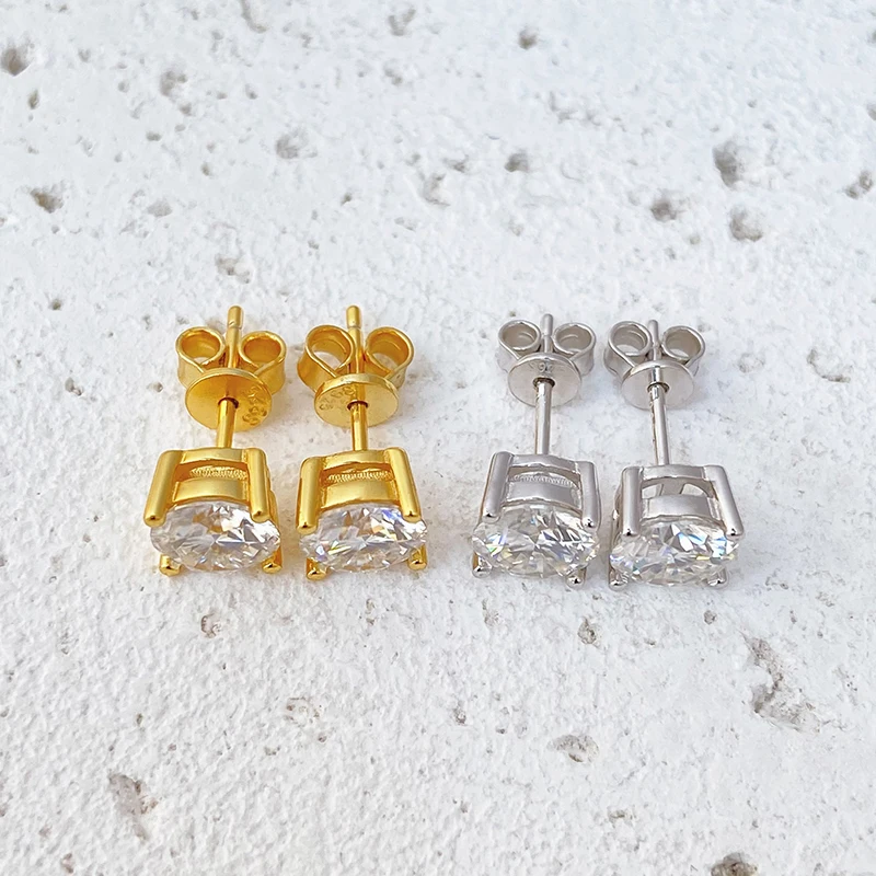 NeeTim 0.2-2ct Moissanite Earrings For Women 925 Sterling Silver Ear Studs with Yellow Gold Plated Lab Diamond Wedding Jewelry