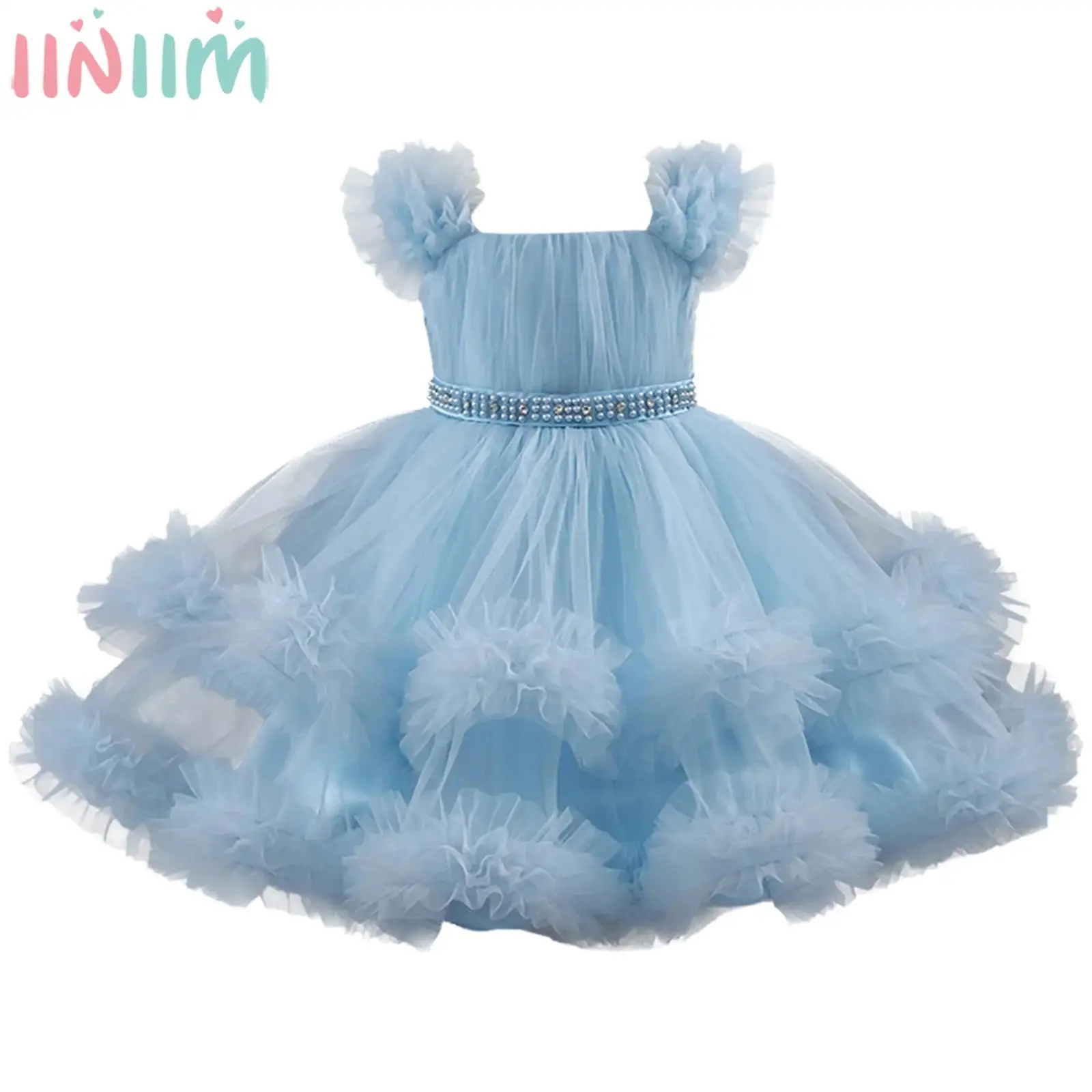 

Детское элегантное милое праздничное платье для девочек, тюлевая пачка без рукавов с рюшами, бальное платье принцессы на свадьбу, день рождения, костюм для фотосессии