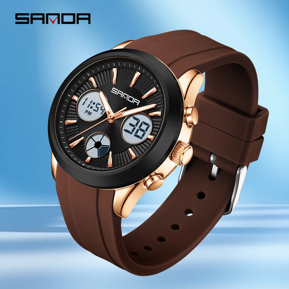 SANDA 9105 ساعة إلكترونية للطلاب، متعددة الوظائف، عرض مزدوج، ساعة رياضية بإضاءة ليلية، ساعة إلكترونية للطلاب