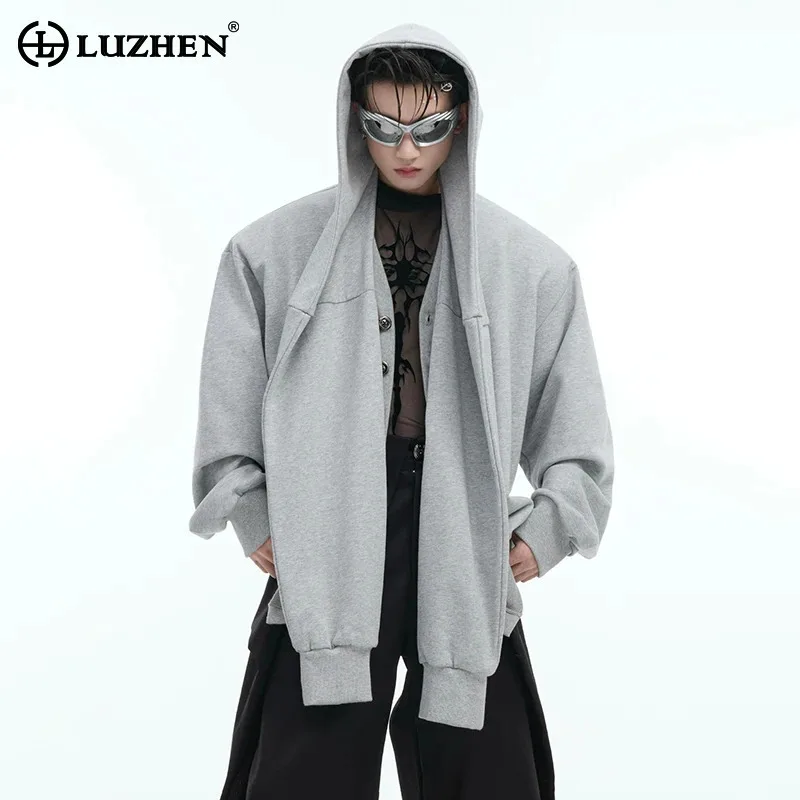 LUZHEN Hooded Padded Shoulder Sweatshirt Fake Two Piece Original Handsome Personalized Street Sport Men's Clothing Jacket LZ6053