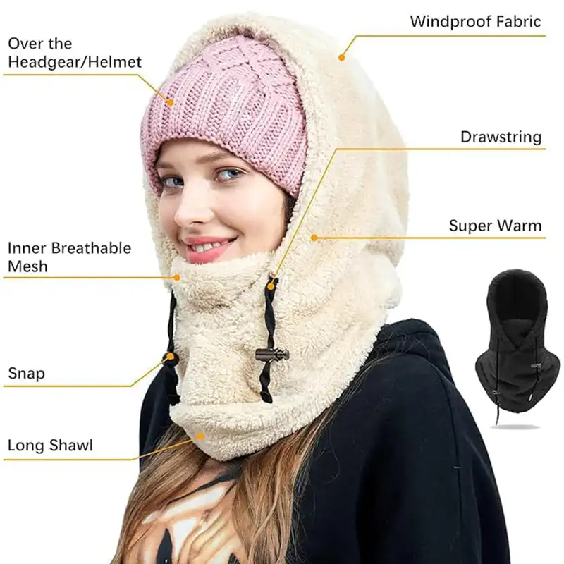 Unisex warme ski-sjaal met capuchon Thermische Sherpa-fleece capuchon Skimasker Winterbivakmuts Winddicht Verstelbare warme capuchonhoes Hoedensjaal