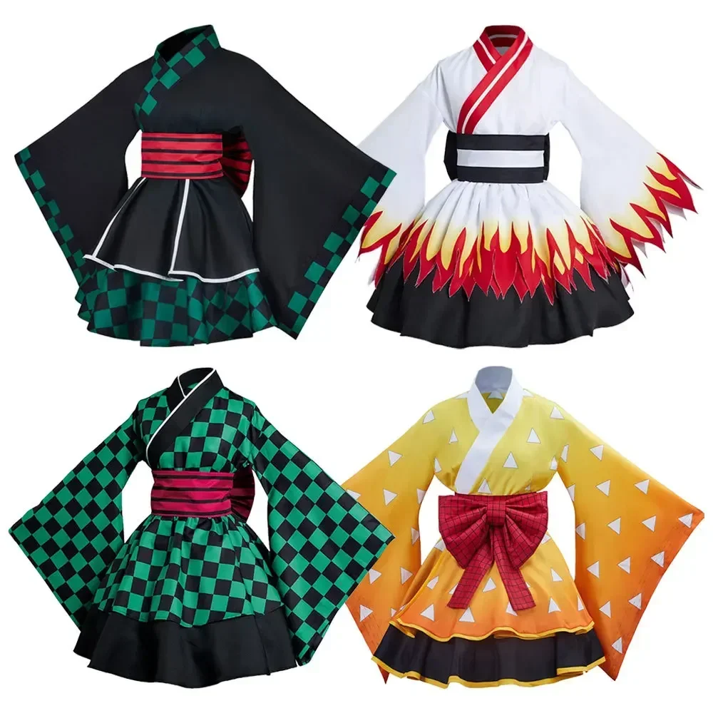 

Kamado Tanjirou Agatsuma Zenitsu Rengoku Kyoujurou Women Style Kimono Halloween Cosplay Costumes