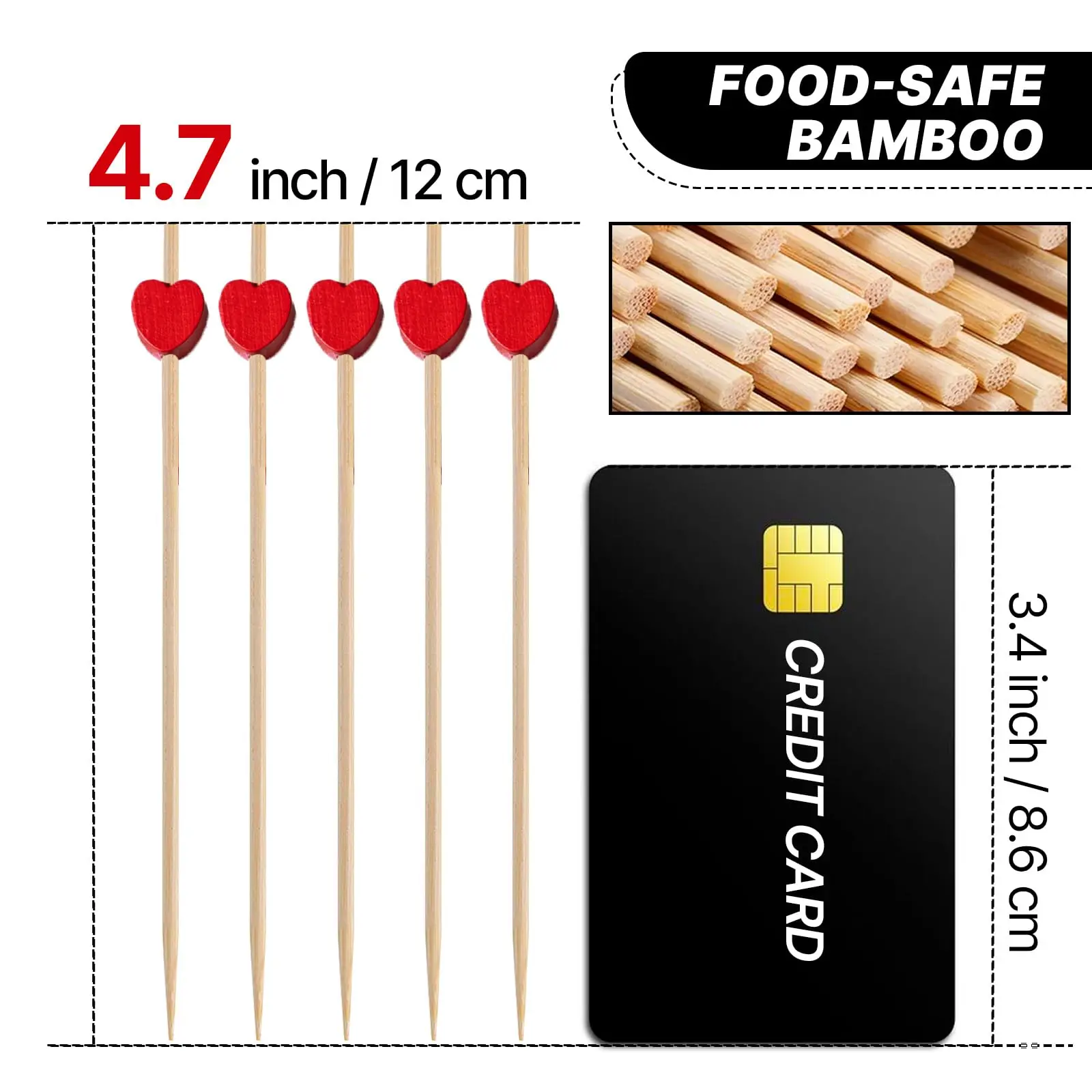 100pcs Cocktail Picks Red Heart Bamboo Skewers Toothpicks for Appetizers Food Drink Fruit Sandwich BBQ Valentine's Day Wedding