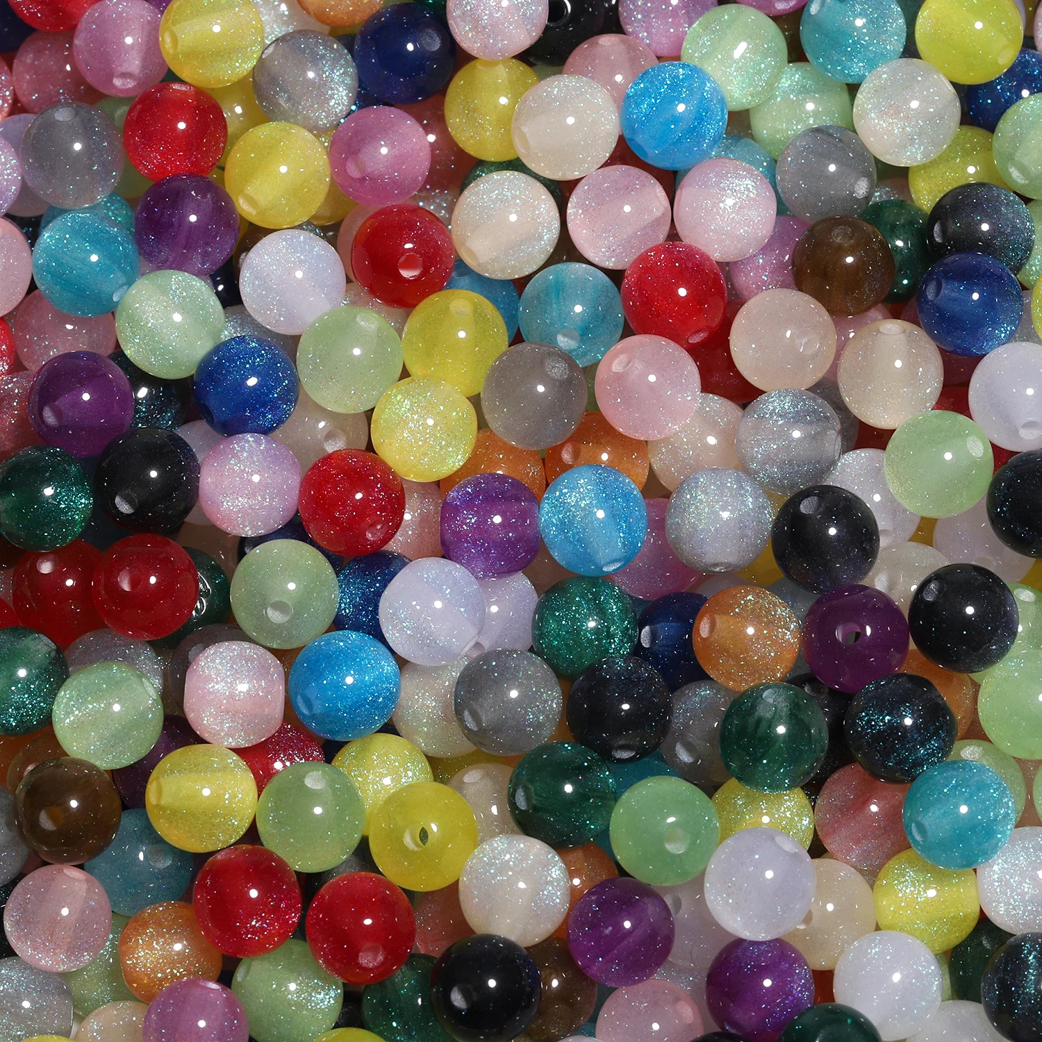 50Pcs 8mm 무작위 여러 가지 빛깔의 수지 좋은 반짝이 구슬 활력 독특한 아크릴 라운드 루즈 비즈 수제 DIY 쥬얼리 만들기