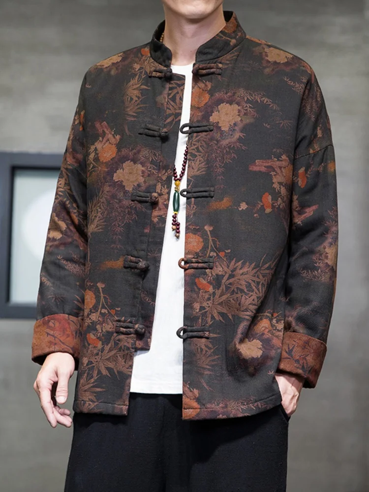 

New Men's Linen Jaet Spring Chinese Sle Button Tang Suit Middle Aged Dad's Clothes Improved Hanfu Jurist's Clothes