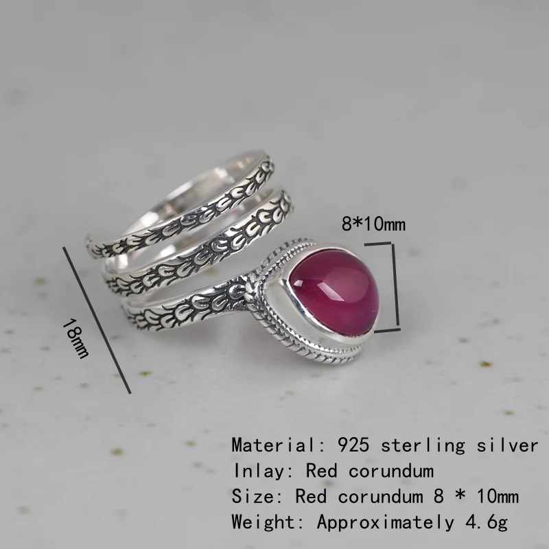 really S925 Silver Inlaid Droplet Shaped Red Corundum Multi Circle Ring For Women's French Fashion High-end Party Jewelry