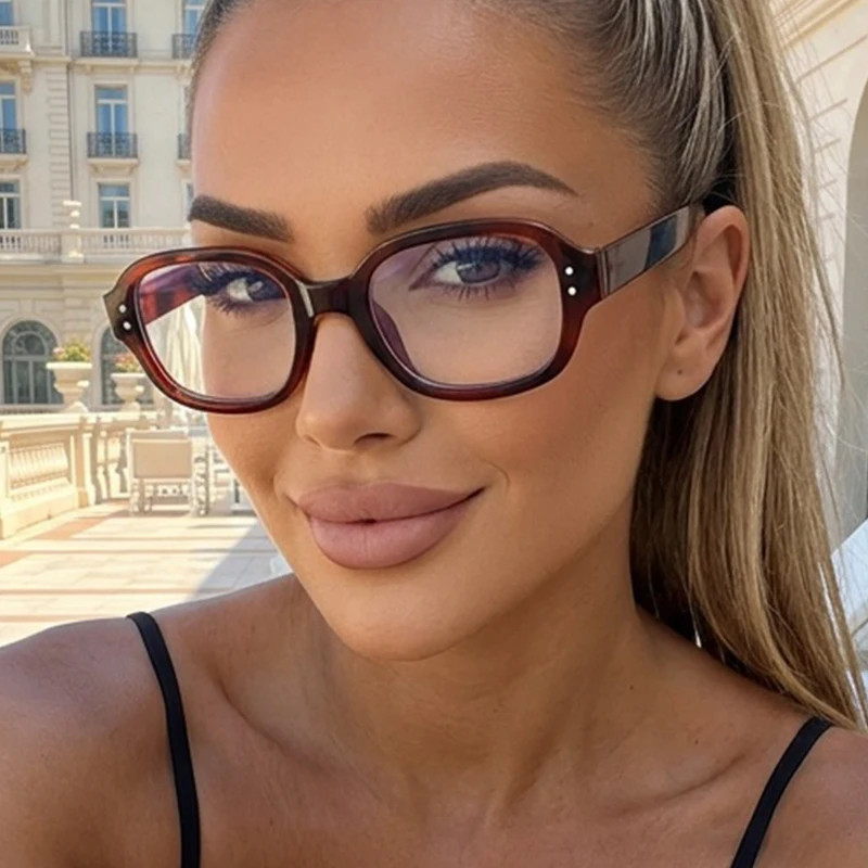 Vintage Moderne Ovale Brillengestelle, Gesichtsform-Betonende Nicht-Verschreibungspflichtige Brillen, Neue Stylische HD Anti-Blaulicht-Brillen 3028