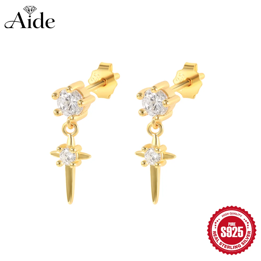 AIDE 925 Sterling Silver Rivet Star Pendant Piercing Stud Earring For Women Elegant Cross Design Party Birthday Gifts