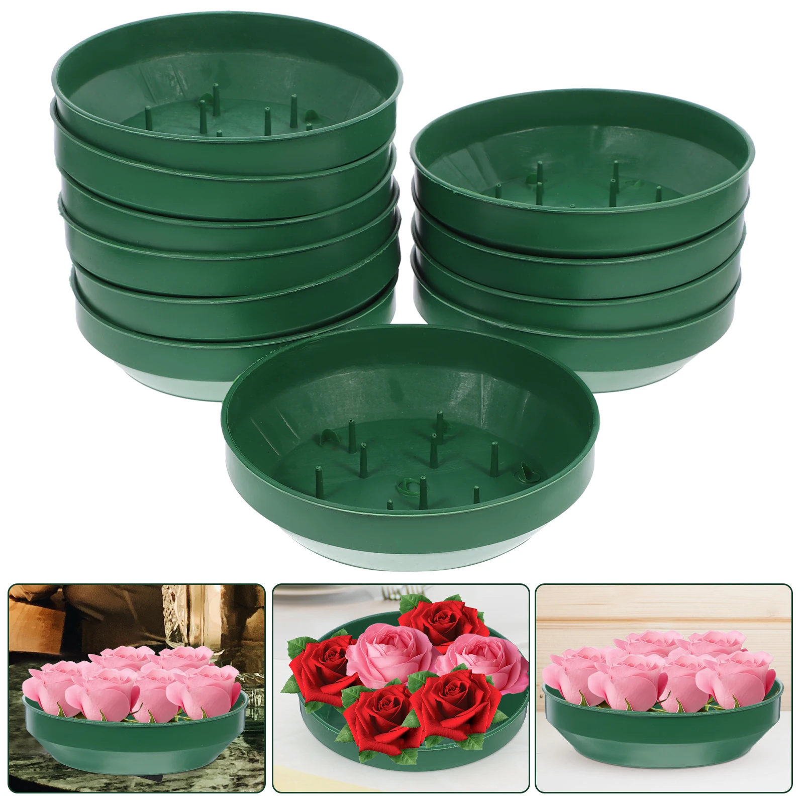 

10 Pcs Round Floral Foam Trays for Arrangement Wedding Plastic Flower Mud Plates Large Capacity Reusable