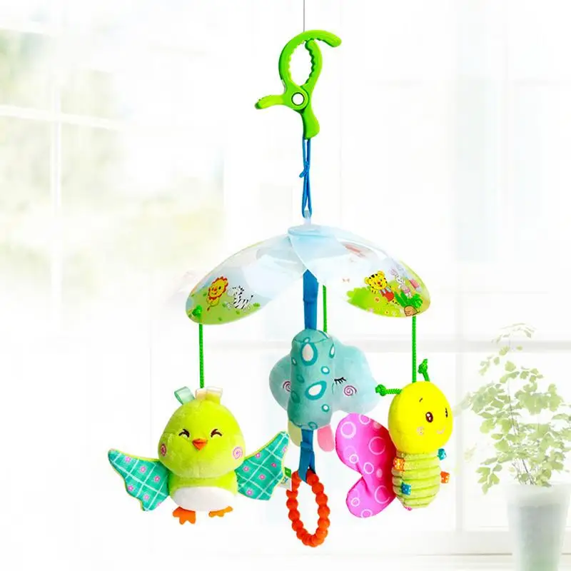 Car Seat Toys for Babies Wind Chimes Bird and Bee Rattle Toy with Teether Stroller Activity Toy Plush Animal Clip on Toy Soft