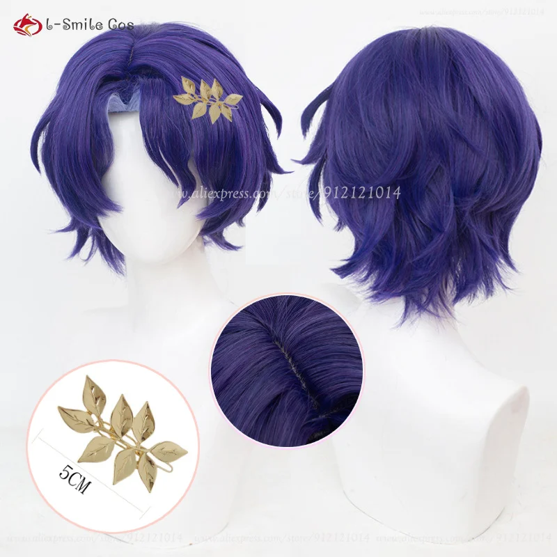 Anime HSR Dr. Ratio Cosplay Wig 35cm Blue Purple Highlights Dr Veritas Ratio Intelligentsia Guild Heat Resistant Synthetic Hair