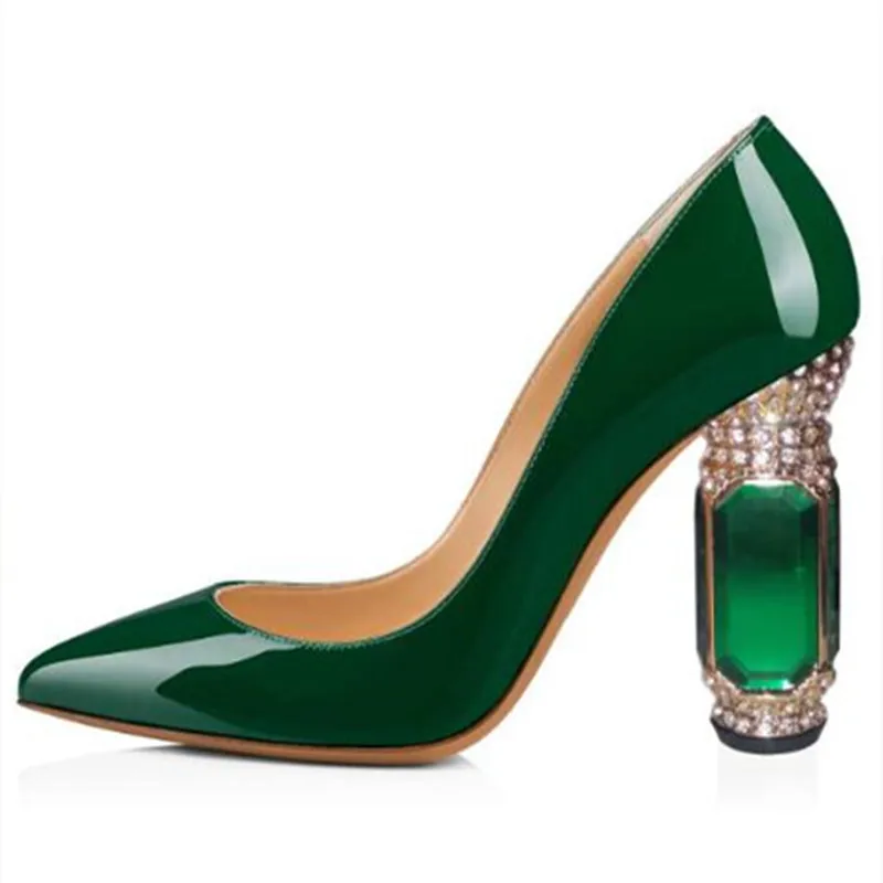 SHOFOO shoes Women\'s fashionable shoes. Pointed toe pumps. About 10 cm heel height. Green. Pointed shoes. Fashion show banquet