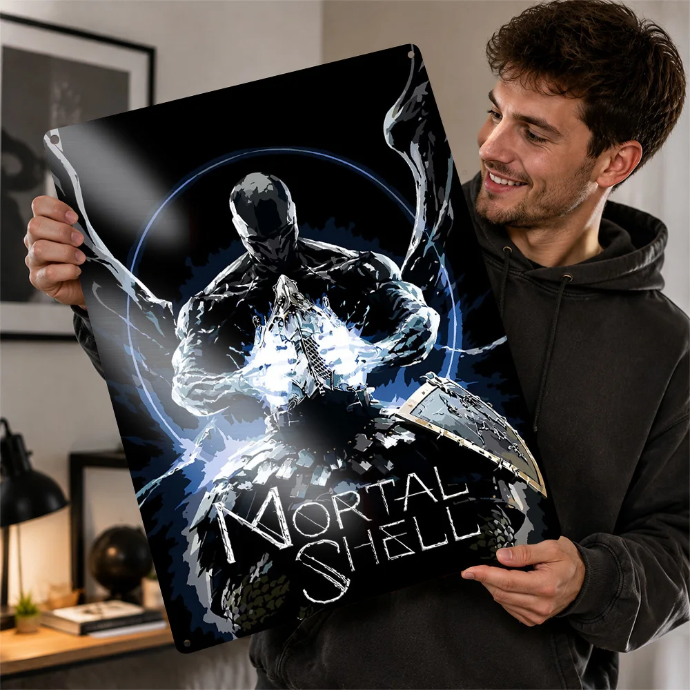 Mortal Shell Armored Warrior Aluminum Poster Graphic Wall Art For Entertainment Room Personalized Metal Sign Video Game Fan Gift