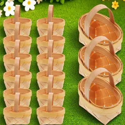 

15Pcs Mini Wooden Handwoven Candy Baskets Small Gift Storage Basket Wedding Candy Holder Decorative Portable Basket