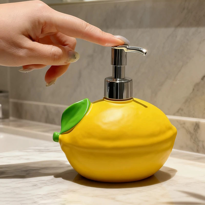 Cute Lemon Shaped Resin Soap Dispenser Fruit Lotion Pump Bottle Bathroom Countertop Decor Home Kitchen Storage Ornament Gift