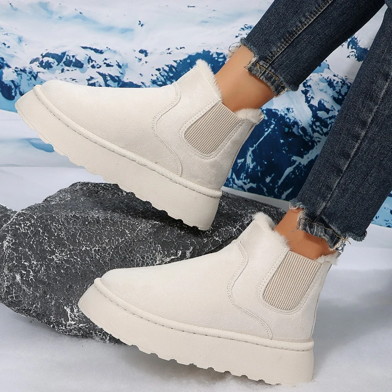 Snow Boots for Women Flat Heel Booties Ladies Ankle Boots Winter Footwear Boots Women Luxury Designer Round Toe Platform Boots