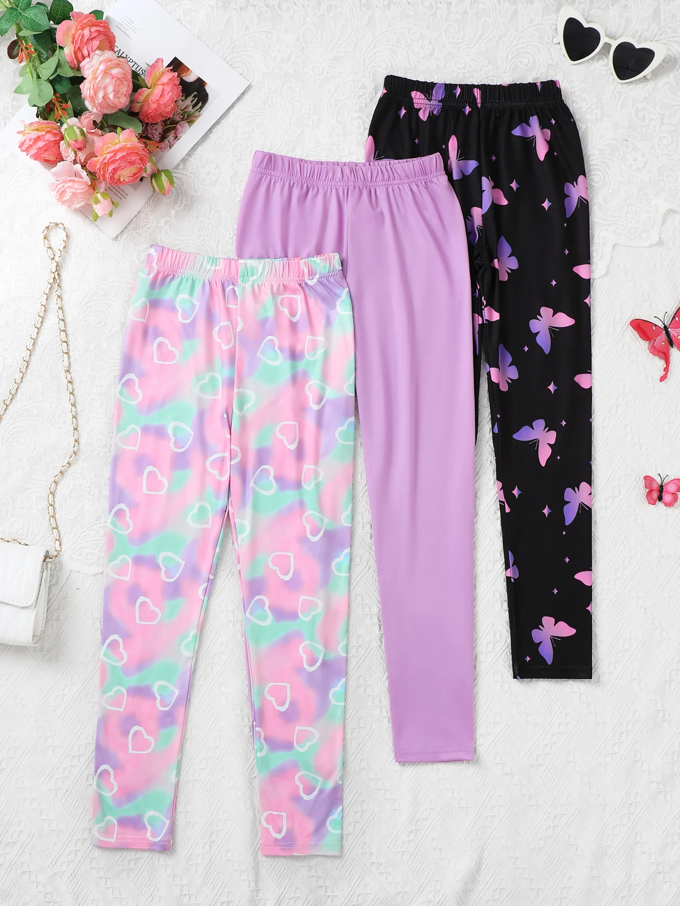 3-Piece Set Girls Casual Summer Elastic Base Layer Pants Suit Suitable for Daily Matching All Seasons